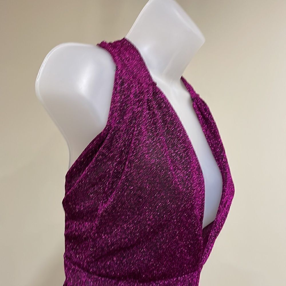 Violet Purple Sparkle One Piece Halter Bell Pant Suit. Size S small 4/6 - Picture 4 of 9